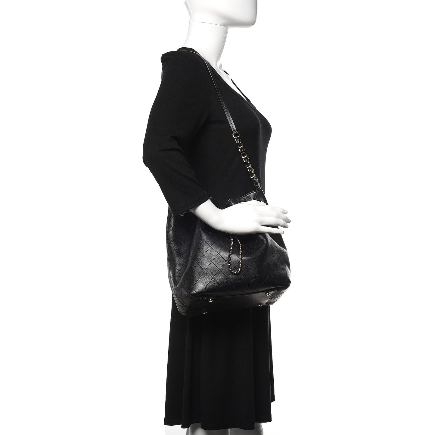 Calfskin Stitched Drawstring Bag Black