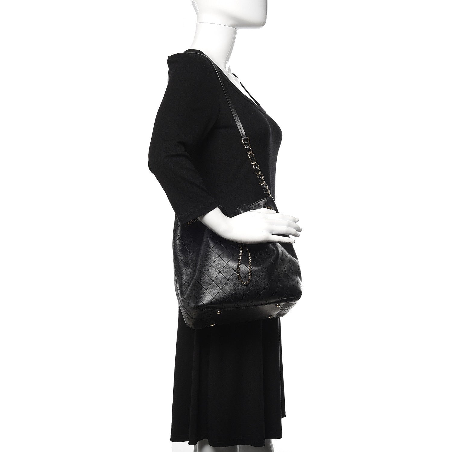 Chanel Calfskin Stitched Drawstring Bag Black 2 of 10