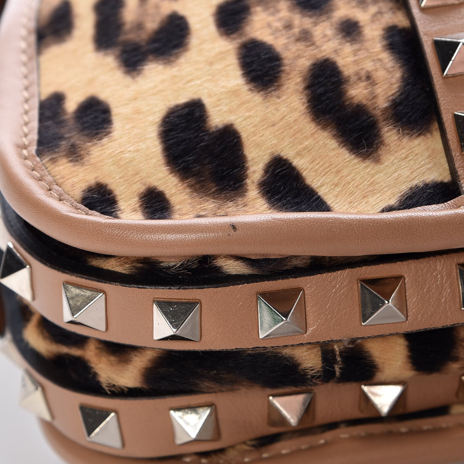 Valentino Garavani Calf Hair Leopard Print Rockstud Shopper Tote Tan 10 of 10