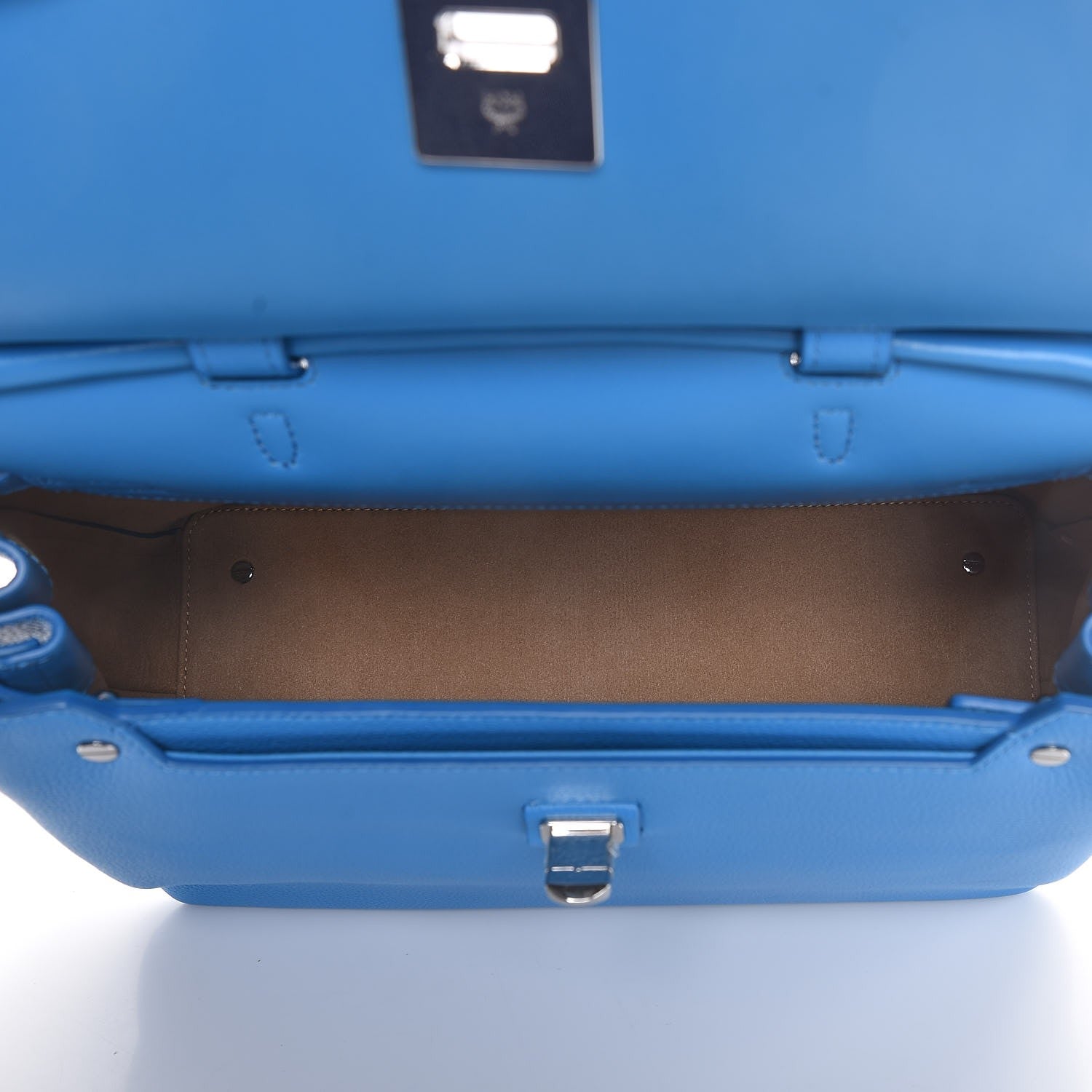 MCM Grained Calfskin Large Milla Convertible Backpack Tile Blue 6 of 10