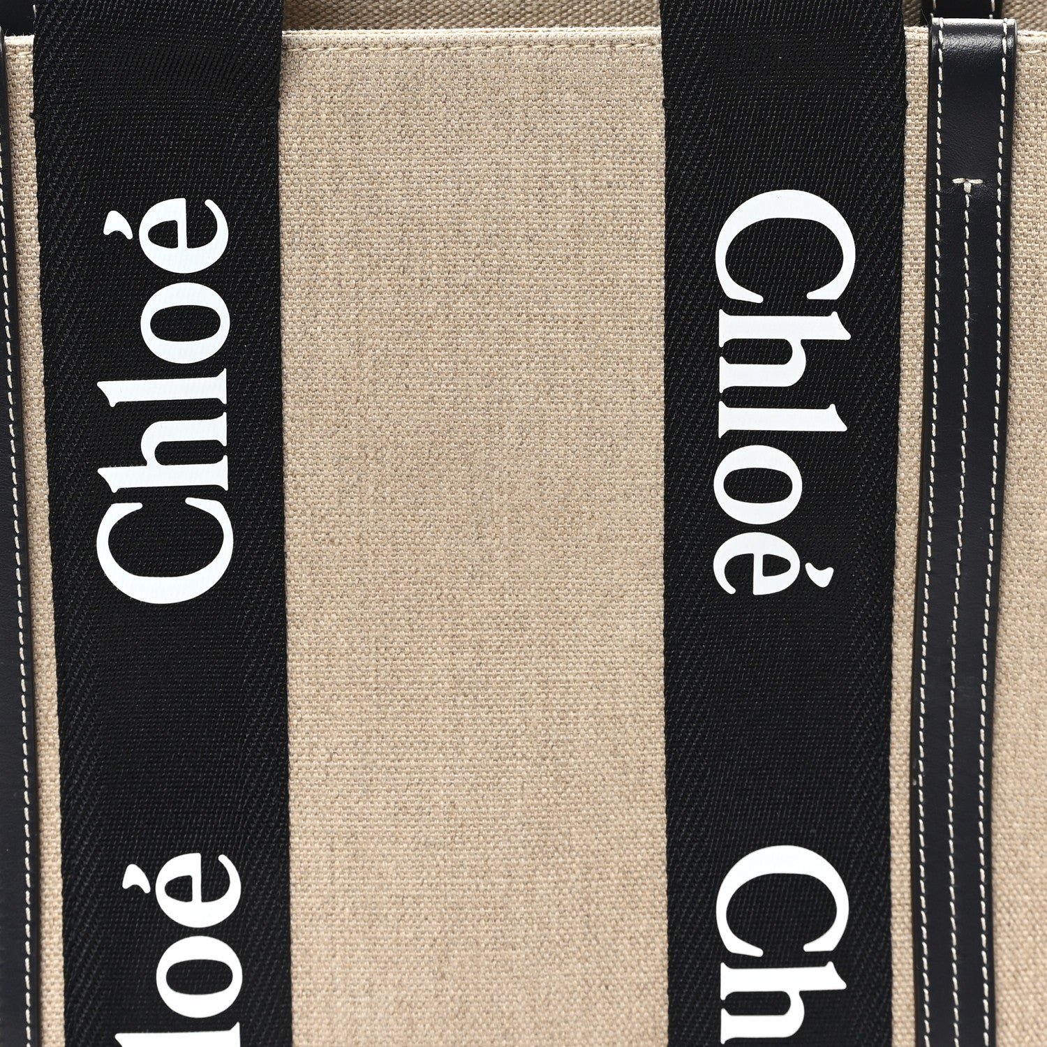 Chloe Linen Calfskin Medium Woody Ribbon Tote Black Blue 8 of 11