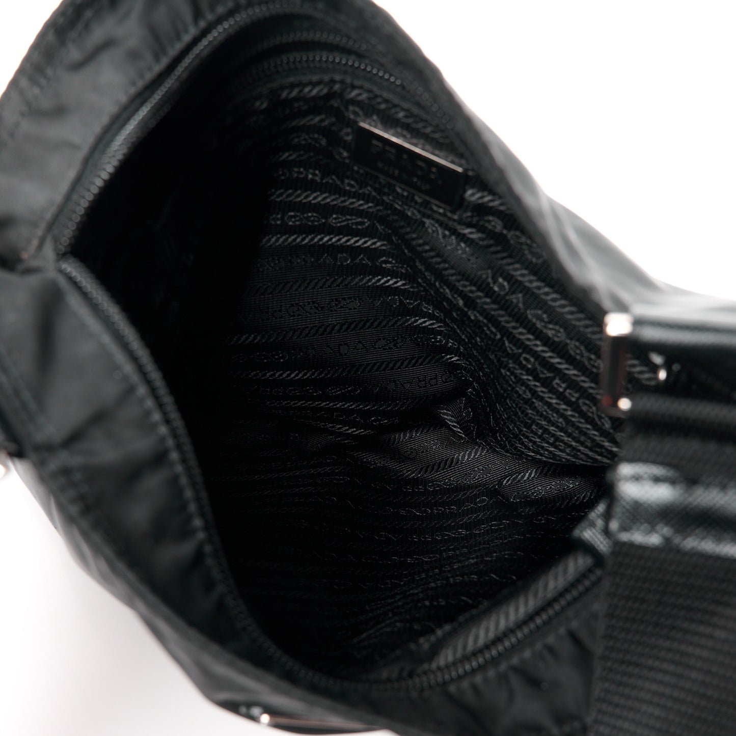 Tessuto Nylon Saffiano Flat Messenger Bag Black