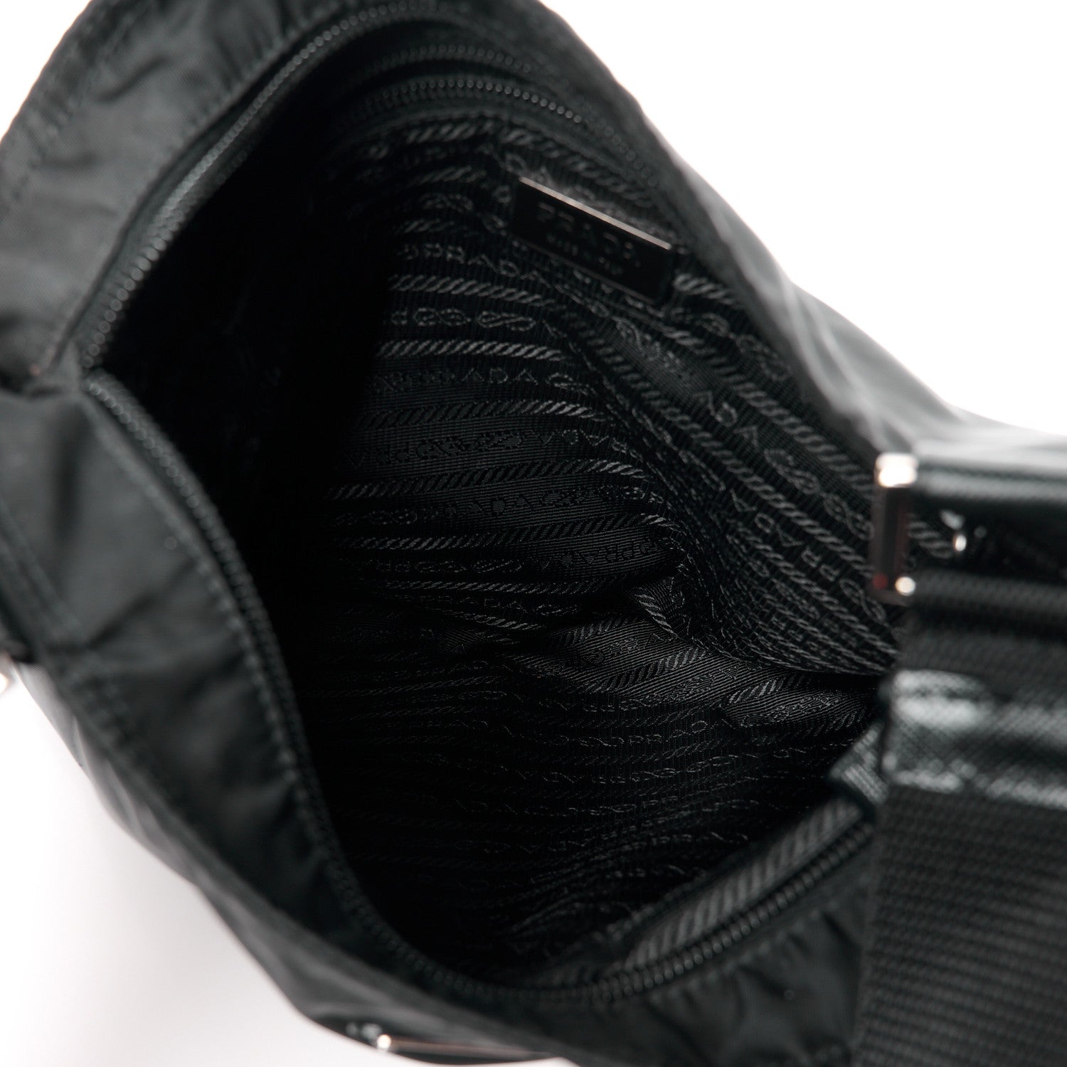 Prada Tessuto Nylon Saffiano Flat Messenger Bag Black 5 of 12