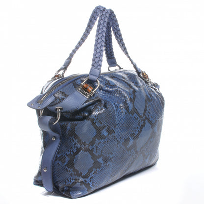 Gucci Python Bamboo Bar Large Tote Blue 3 of 8