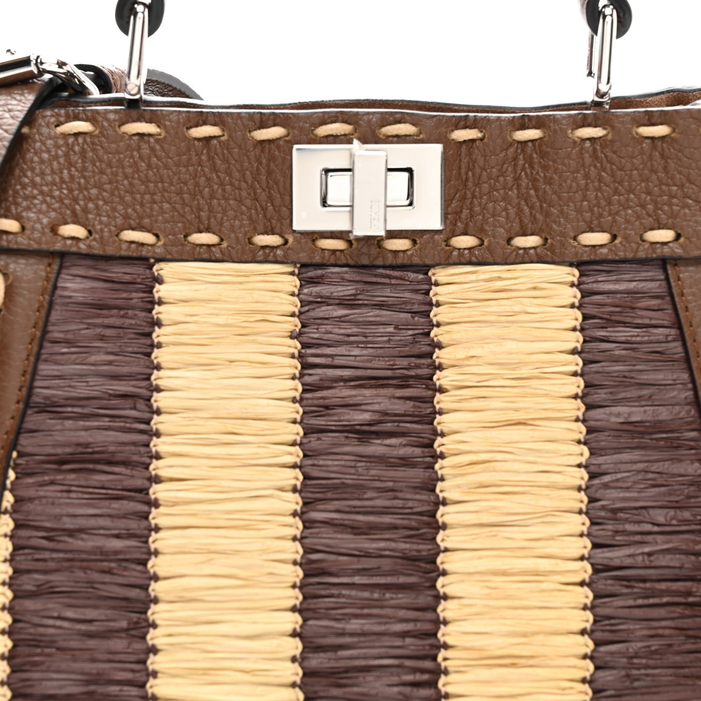 Cuoio Romano Raffia Woven Petite Peekaboo I SEE U Satchel Natural Gianduia