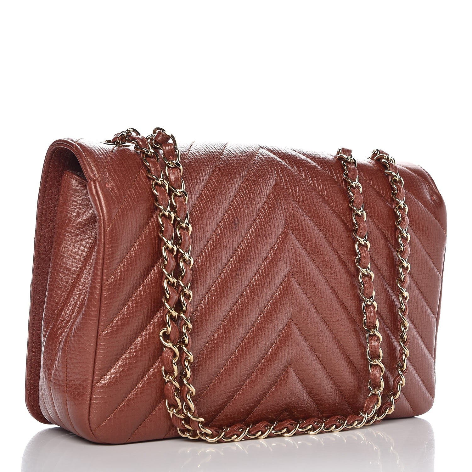 Chanel Metallic Calfskin Chevron Quilted Medium Statement Flap Brown 3 of 8