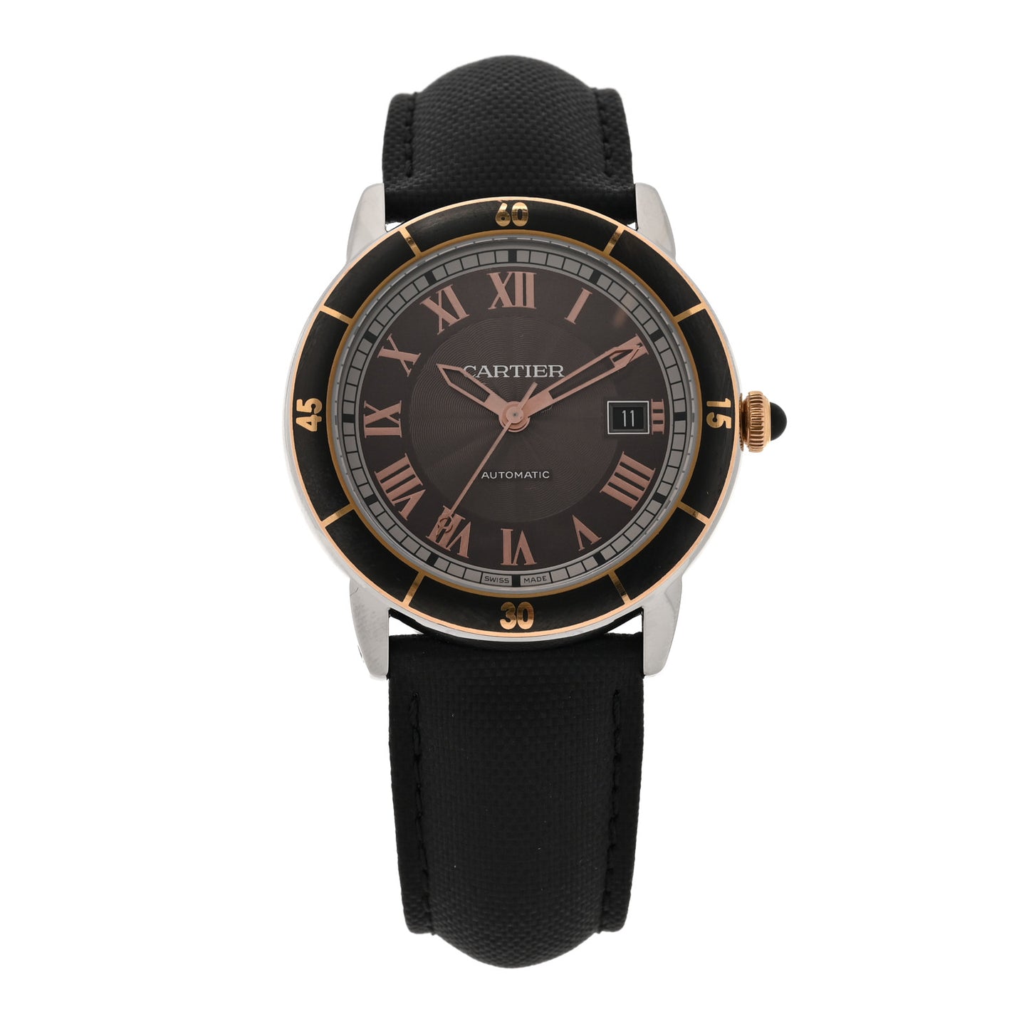 Stainless Steel 18K Pink Gold Fabric 42mm Ronde Croisiere De Cartier Automatic Watch Grey