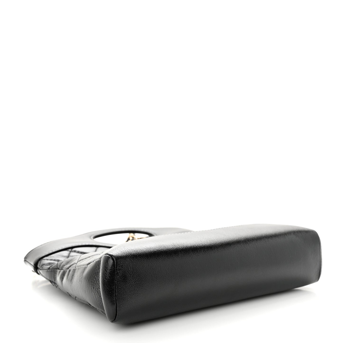 Shiny Crumpled Calfskin Quilted Mini 31 Shopping Bag Black