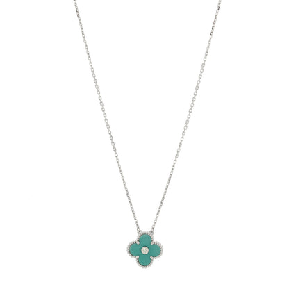 Van Cleef & Arpels 18K White Gold Diamond Celadon Green Sevres Porcelain Vintage Alhambra Pendant Necklace 1 of 6