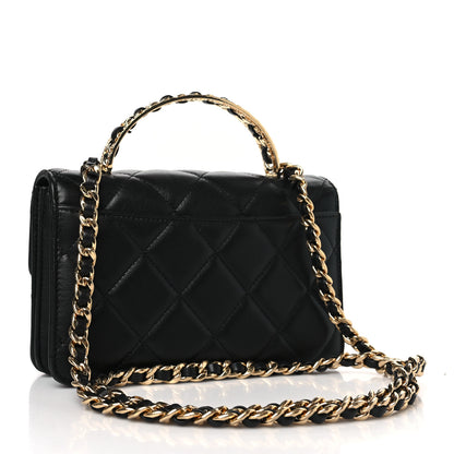 Chanel Shiny Calfskin Quilted Mini Metal Top Handle Flap Black 3 of 8