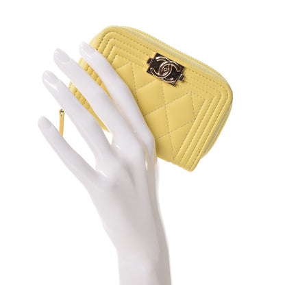 Chanel Lambskin Quilted Boy Zip Around Coin Purse Wallet Yellow 2 of 13