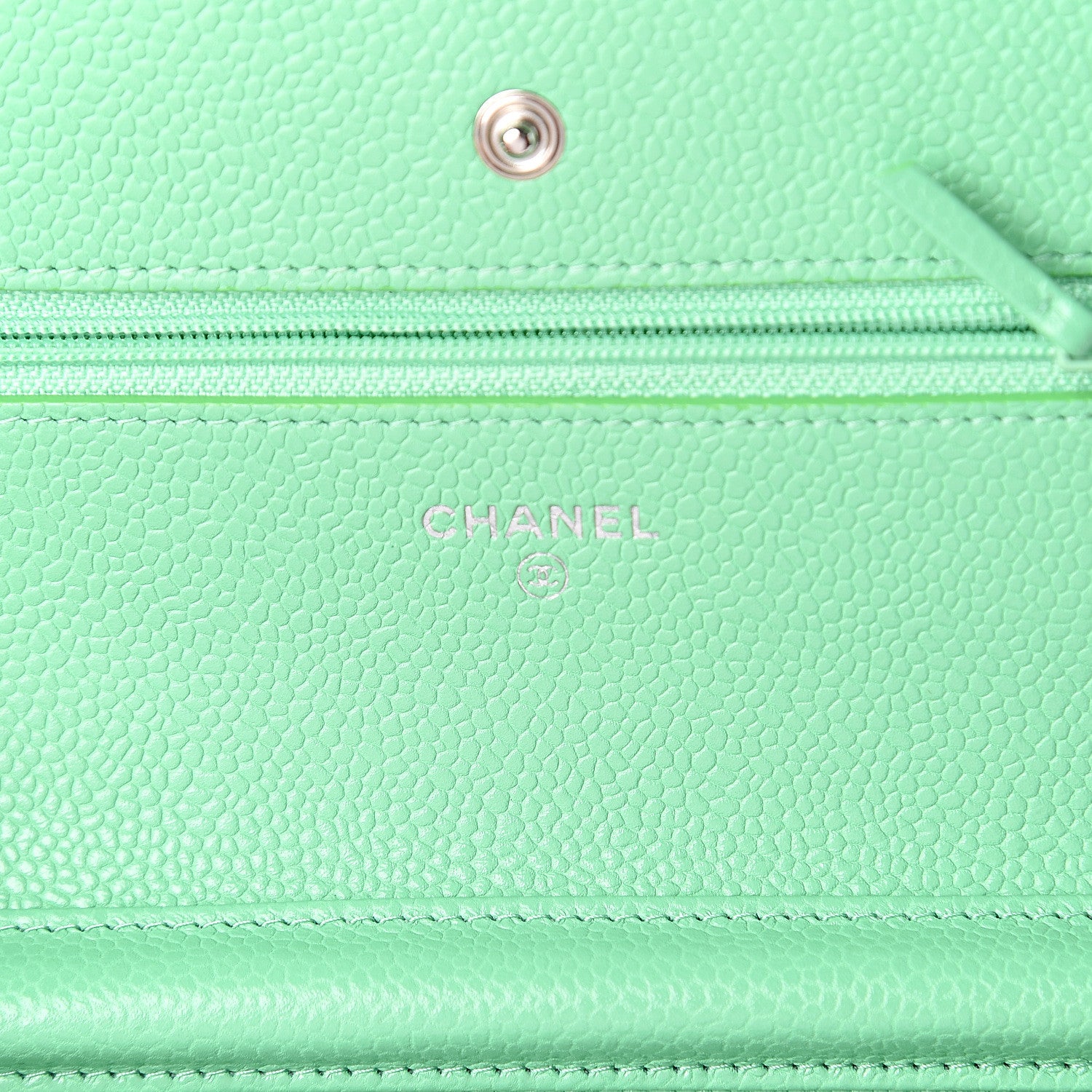 Chanel Caviar Chevron Quilted Wallet On Chain WOC Green 5 of 9