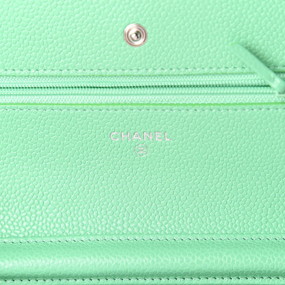 Chanel Caviar Chevron Quilted Wallet On Chain WOC Green 5 of 9