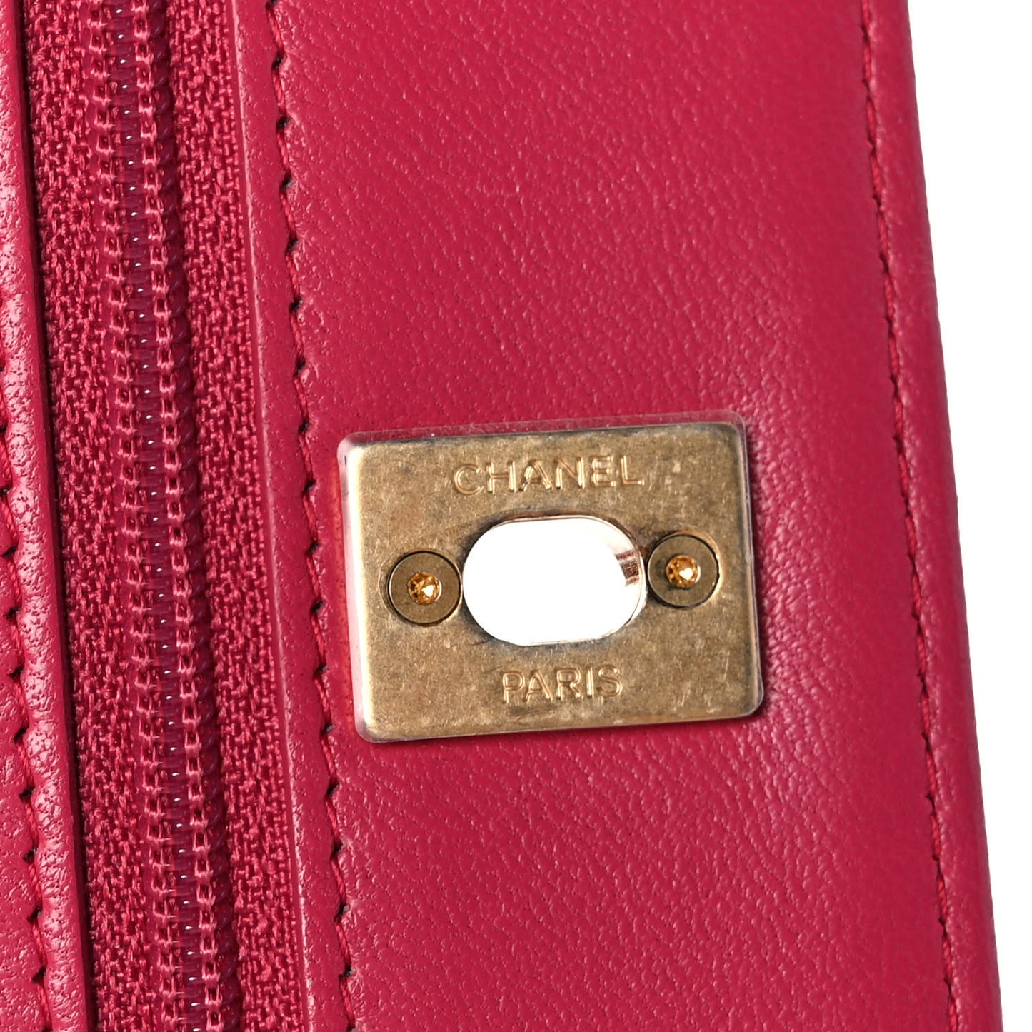 Lambskin Quilted CC Pearl Crush Wallet on Chain WOC Dark Pink
