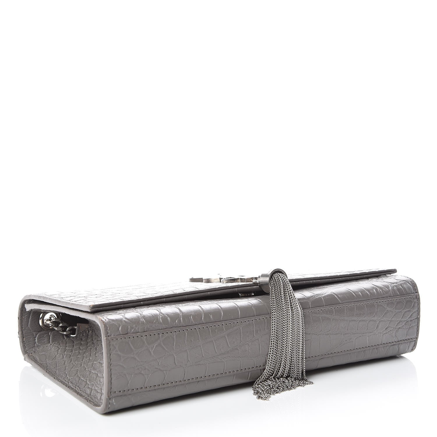 Saint Laurent Calfskin Crocodile Embossed Medium Classic Monogram Kate Tassel Satchel Fog 4 of 15