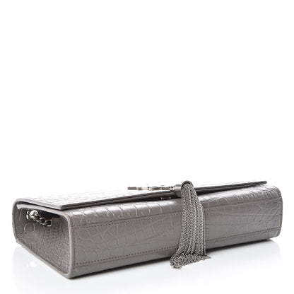 Saint Laurent Calfskin Crocodile Embossed Medium Classic Monogram Kate Tassel Satchel Fog 4 of 15