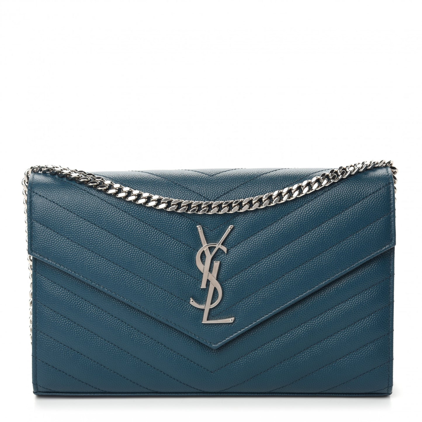 Grain De Poudre Matelasse Chevron Monogram Chain Wallet Petrol Green