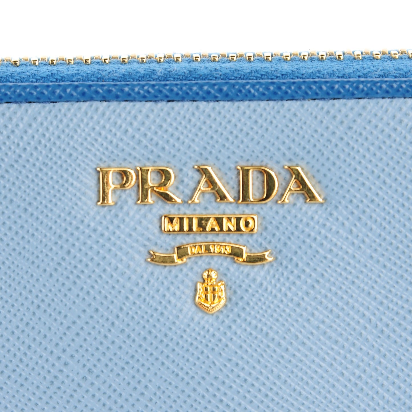Saffiano Bi-Color Metal Zip Around Wallet Cobalto Astrale