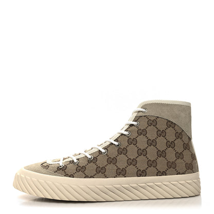 Gucci Monogram Suede Mens Tortuga High Top Sneakers 9.5 Beige Ebony Oatmeal Mystic White 1 of 9