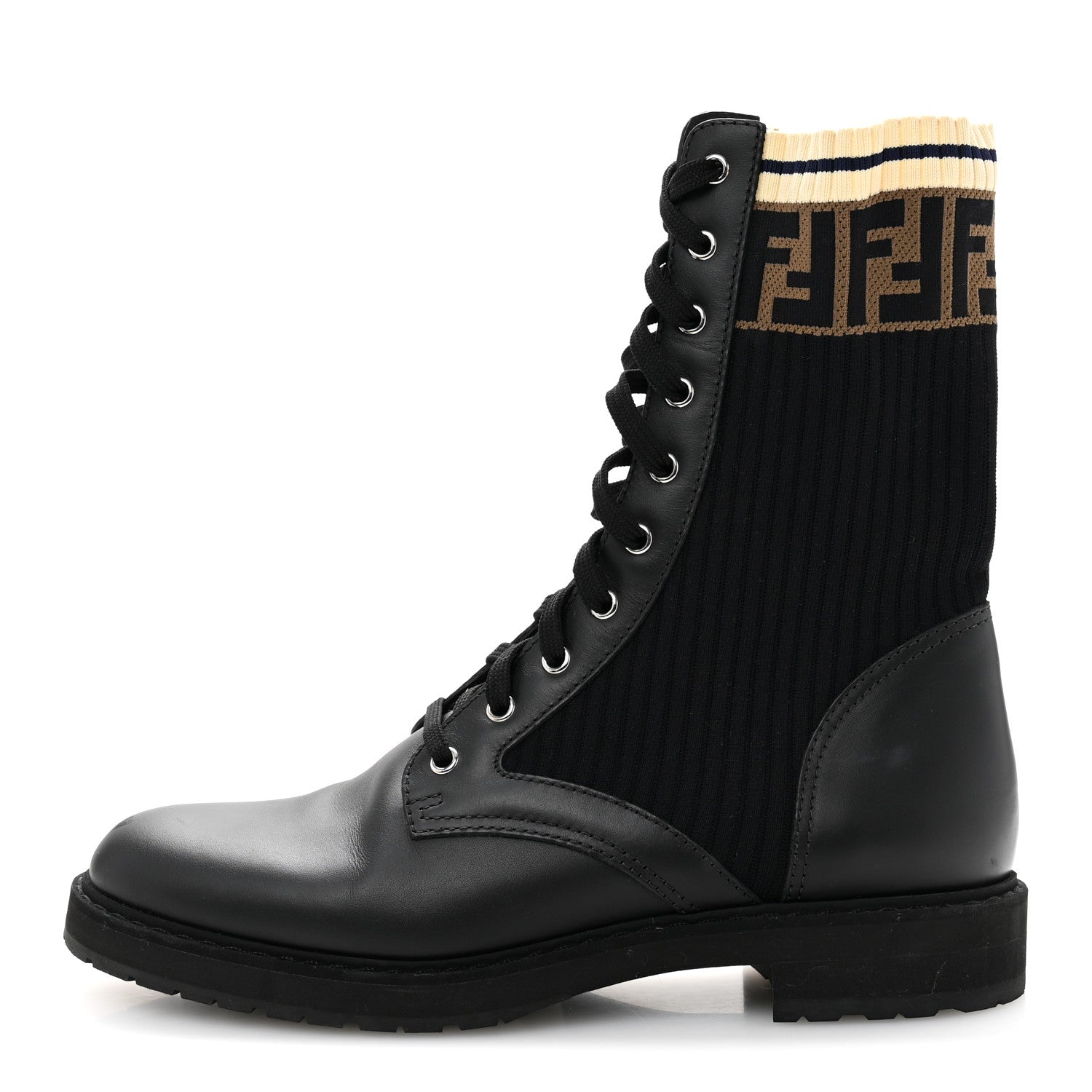 Fendi Calfskin Stretch Fabric Rockoko Biker Boots 42 Tobacco Black Marino 1 of 8