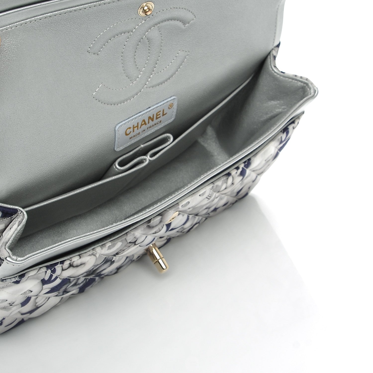 Chanel Nylon Quilted Medium Cat Emoticon Double Flap Navy Grey Ecru 6 of 8