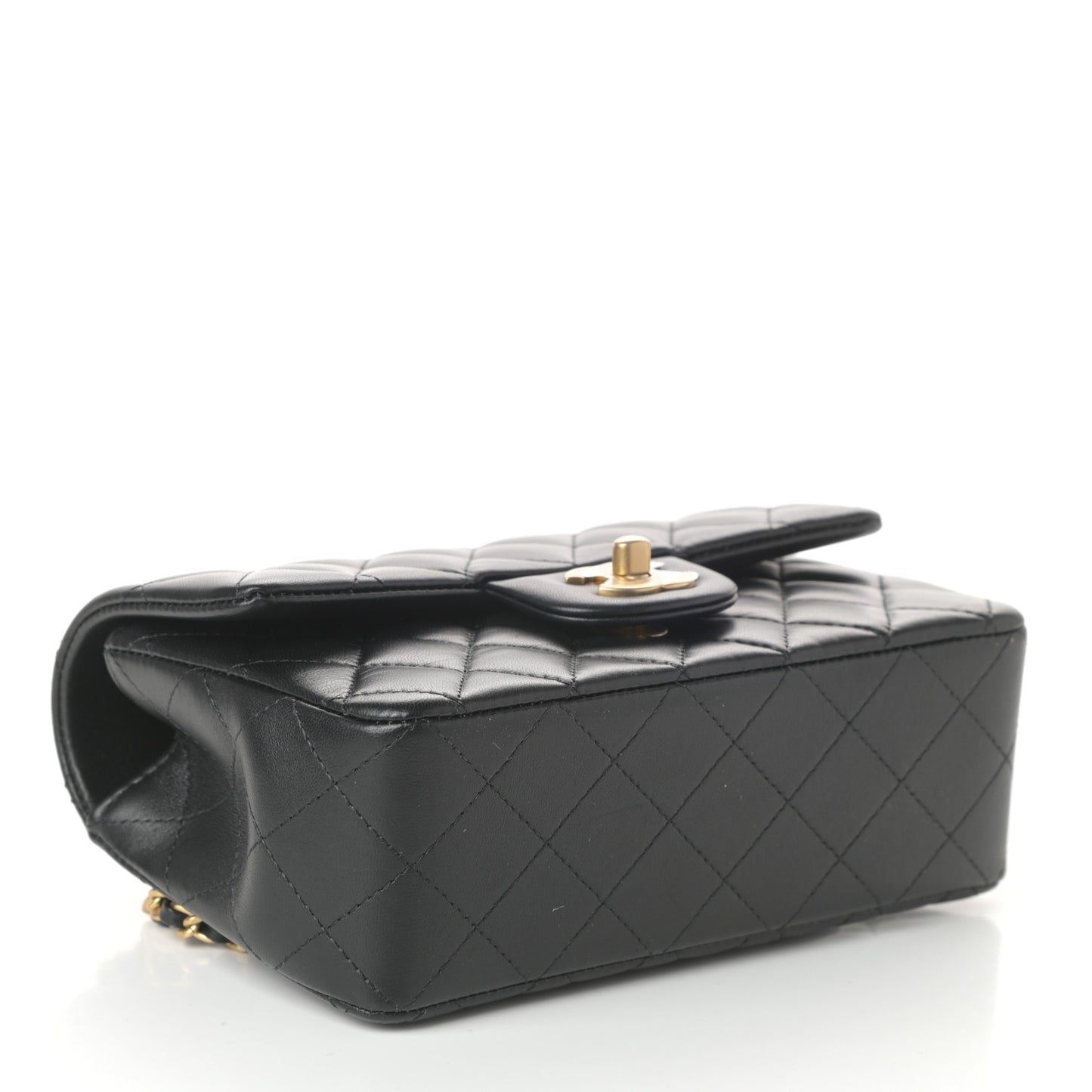 Lambskin Quilted Mini Top Handle Rectangular Flap Black