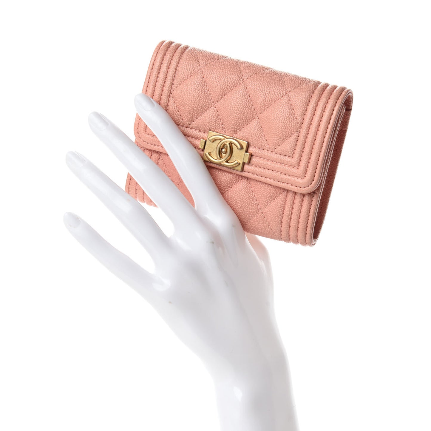 Caviar Quilted Boy Card Holder Wallet Light Pink