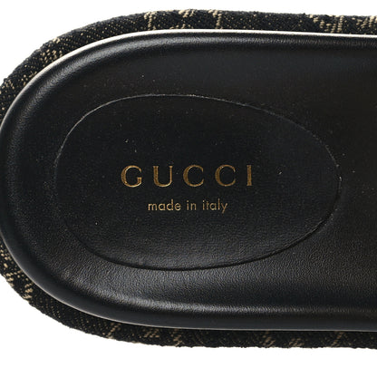 Gucci Jacquard Black Denim GG Monogram Angelina Platform 55mm Slide Sandals 36 Black Ivory 8 of 8