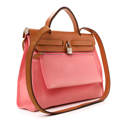 Hermes Vache Hunter Toile Herbag Zip 31 PM Rose Azalee Natural 4 of 15
