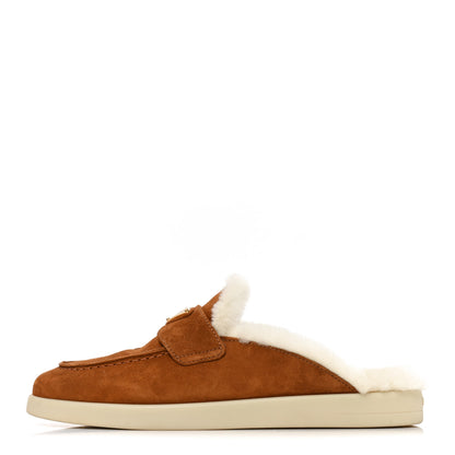 Prada Vitello Scamosciato Triangle Logo Loafer Mules 36 Cognac 1 of 9