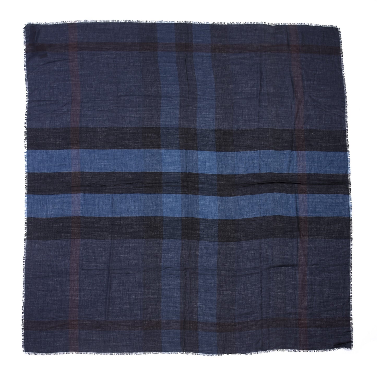 Silk Modal Wool Cashmere London Check Lightweight Square Scarf Navy