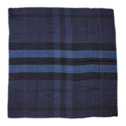 Burberry Silk Modal Wool Cashmere London Check Lightweight Square Scarf Navy 1 of 4