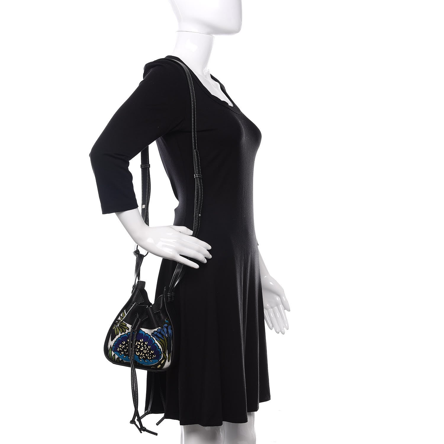 Loewe Calfskin Embroidered Floral Mini Hammock Shoulder Bag Black Peacock Blue 2 of 10