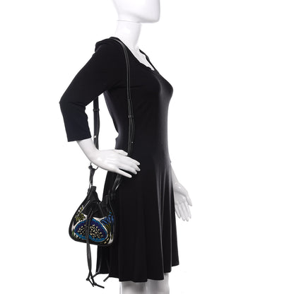 Loewe Calfskin Embroidered Floral Mini Hammock Shoulder Bag Black Peacock Blue 2 of 10