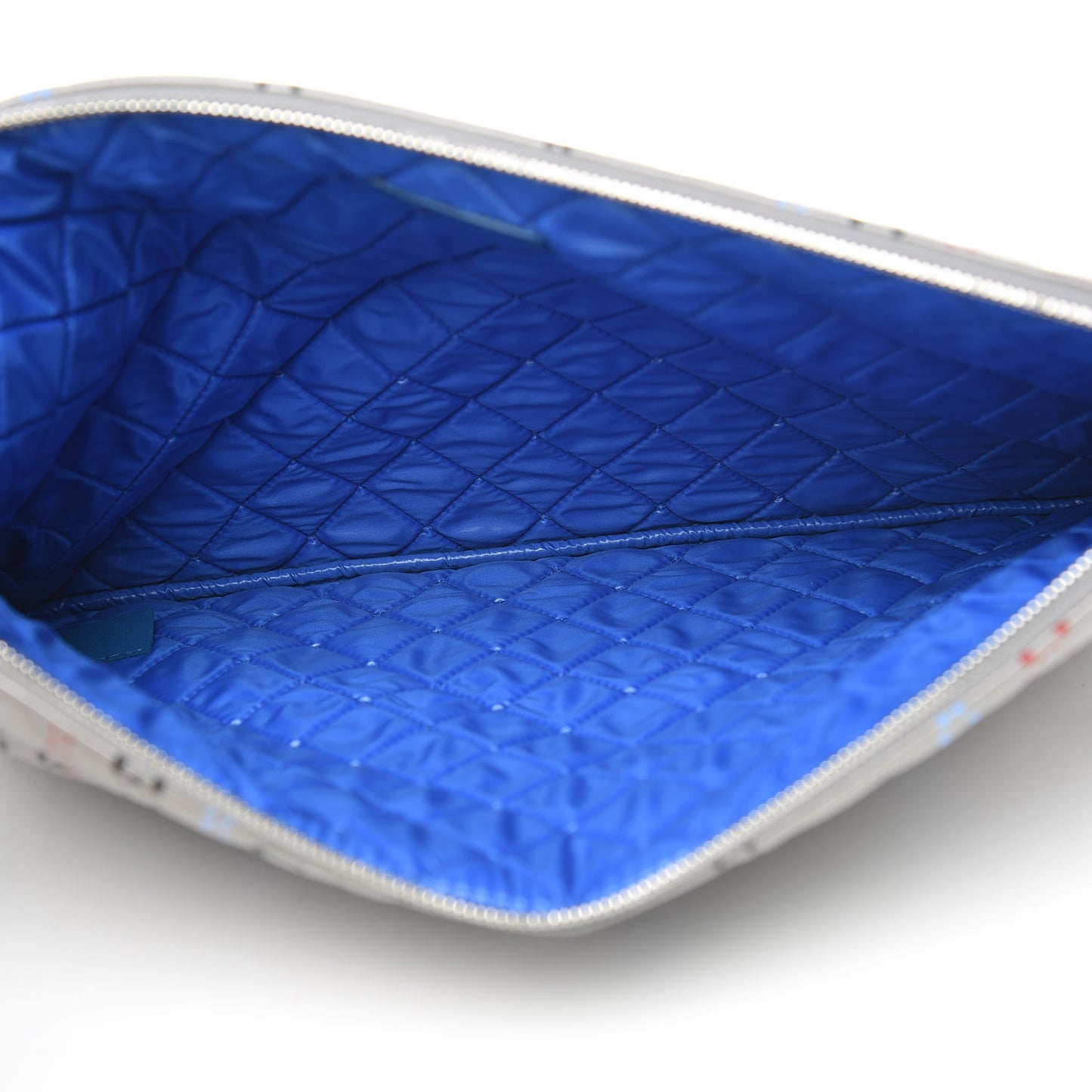 Metallic Lambskin Quilted Large Data Center Cosmetic Case Silver