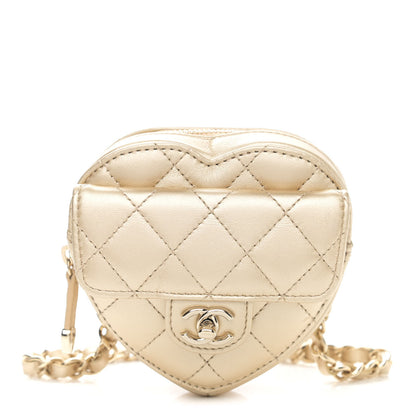 Chanel Metallic Lambskin Quilted CC In Love Heart Waist Belt Bag With Chain Gold 1 of 10