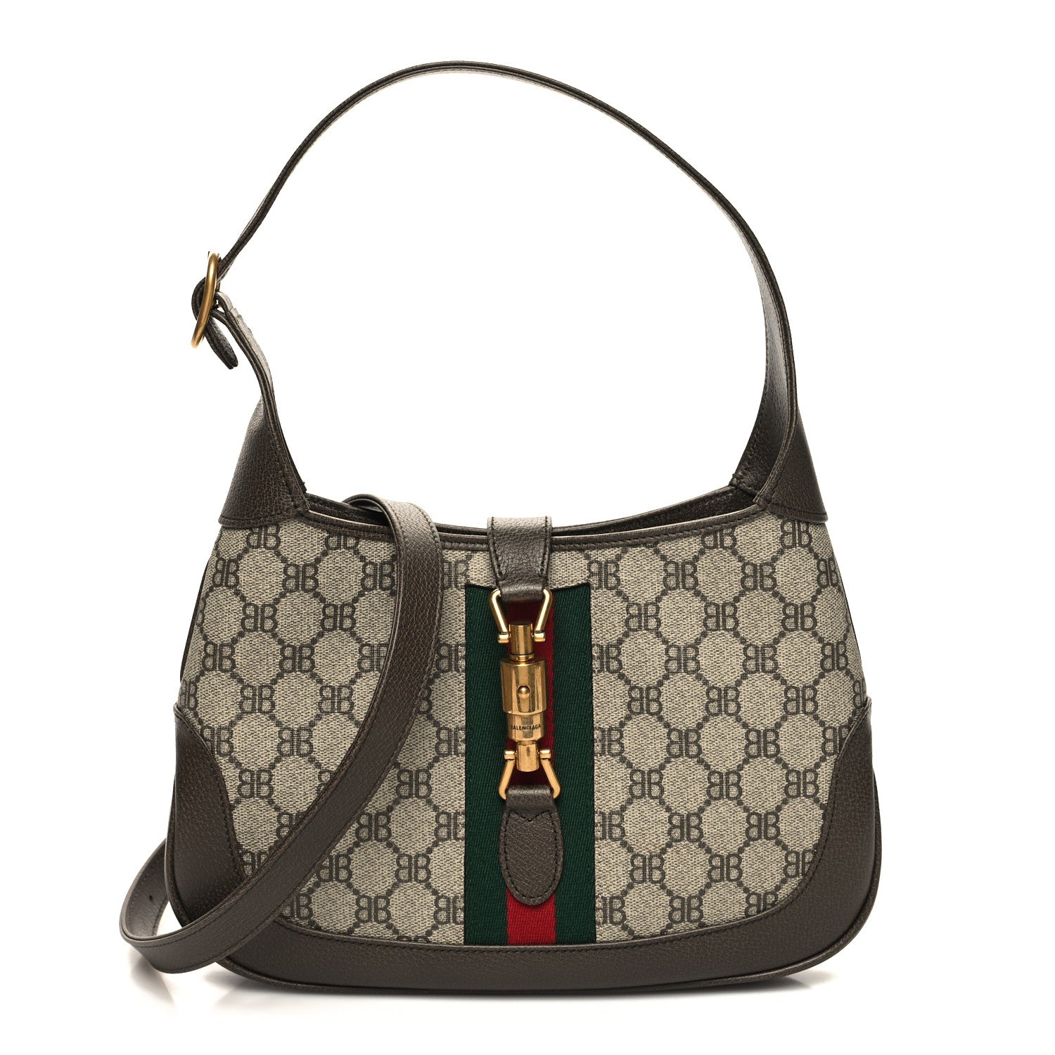 Gucci X BALENCIAGA BB Supreme Monogram Calfskin Web Small Jackie 1961 Hobo Beige Ebony 1 of 11