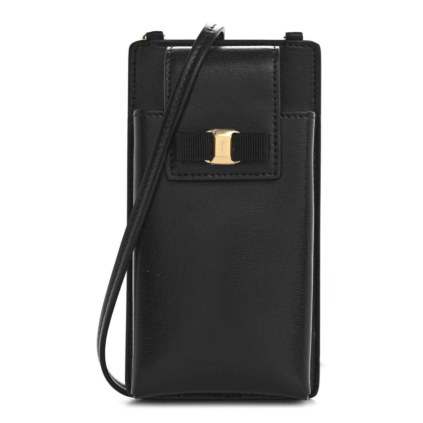Calfskin Vara Bow Phone Holder Black