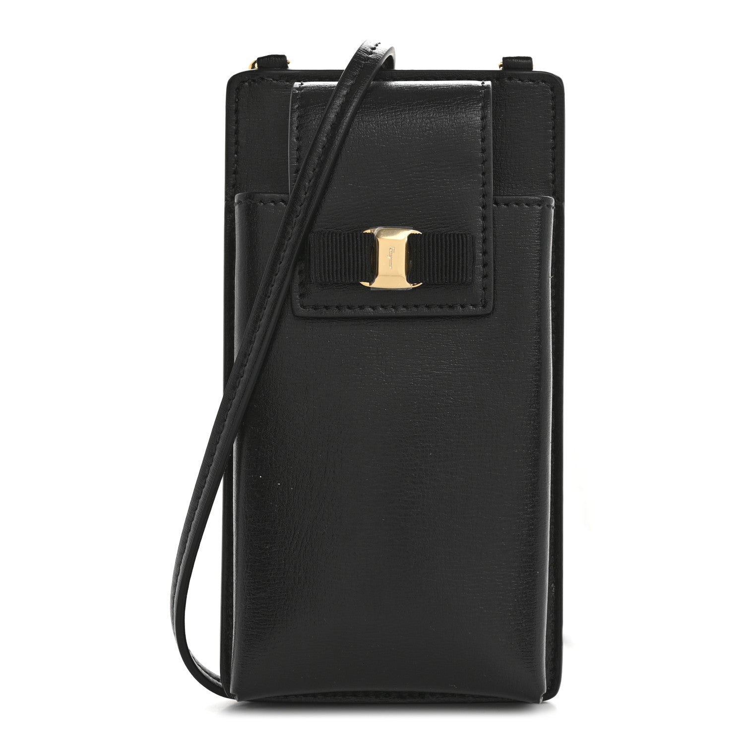 Salvatore Ferragamo Calfskin Vara Bow Phone Holder Black 1 of 11