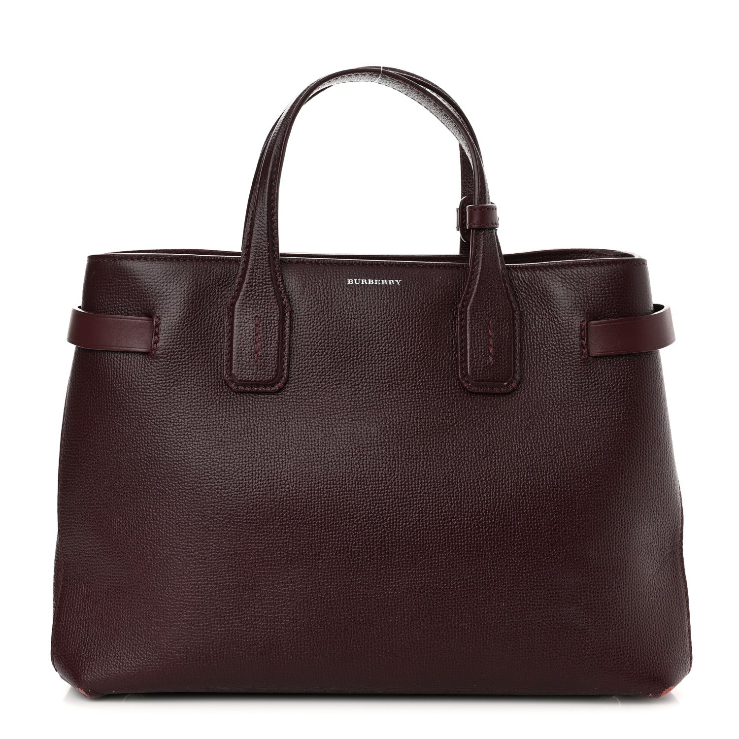 Burberry Grainy Calfskin House Check Medium Banner Tote Mahogany Red 1 of 13