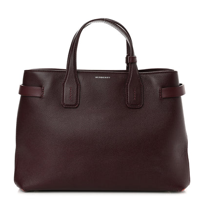Burberry Grainy Calfskin House Check Medium Banner Tote Mahogany Red 1 of 13
