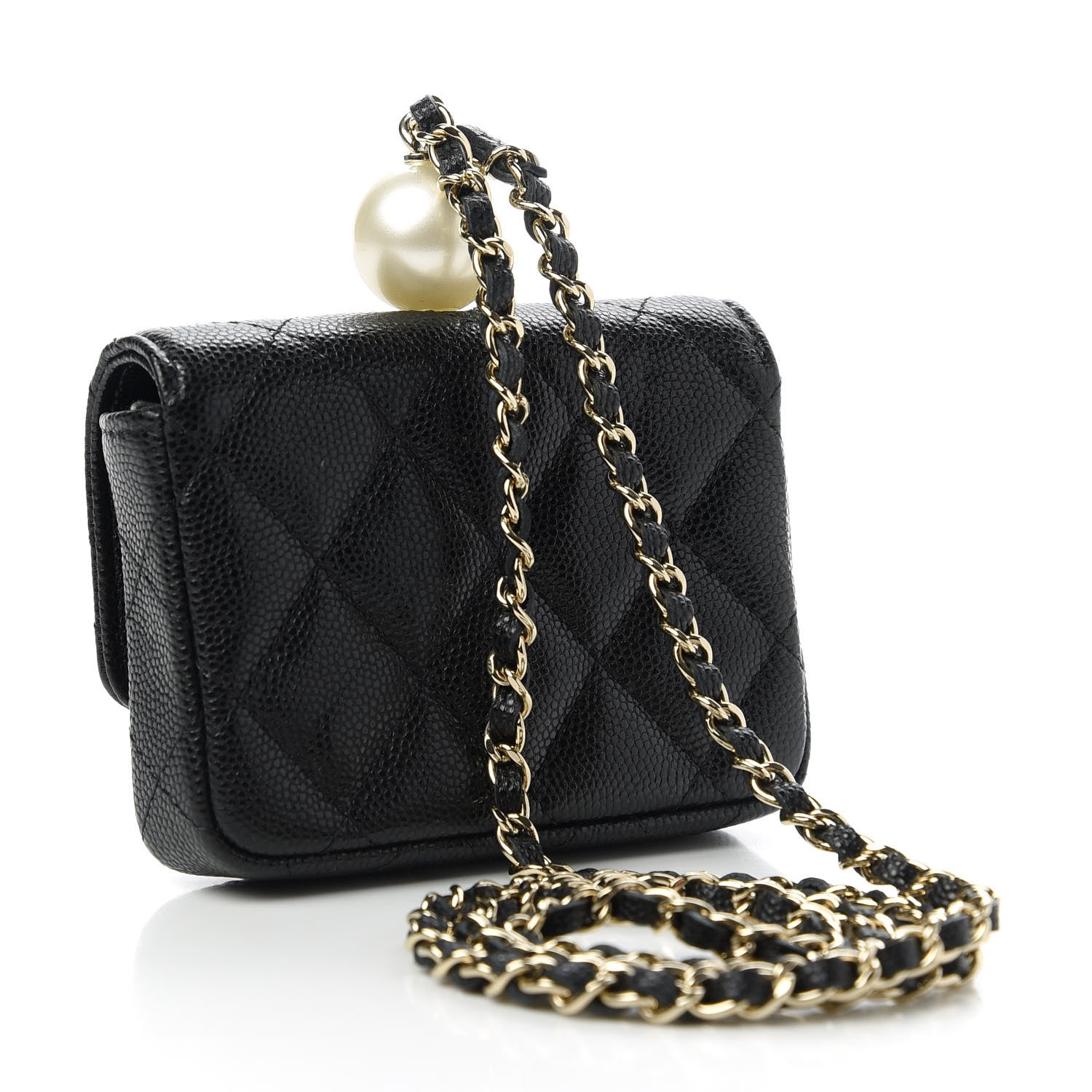 Chanel Caviar Quilted Mini Pearl On Top Coin Purse With Chain Black 3 of 11