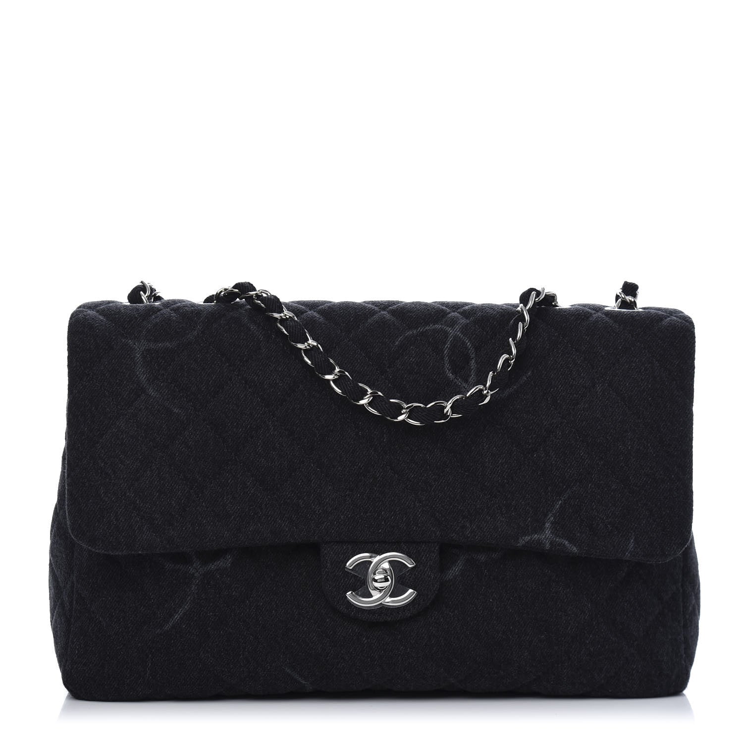 Chanel Denim Quilted CC Print Jumbo Single Flap Black 1 of 11