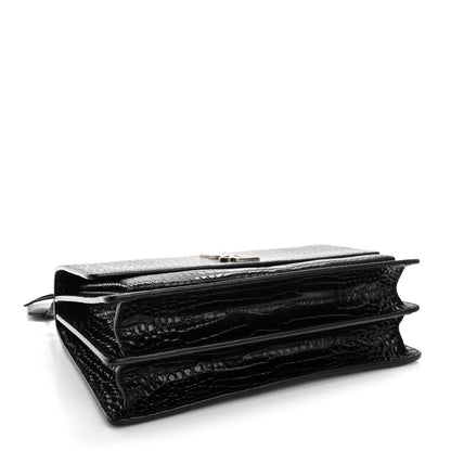 Saint Laurent Calfskin Crocodile Embossed Large Monogram Sunset Black 4 of 11