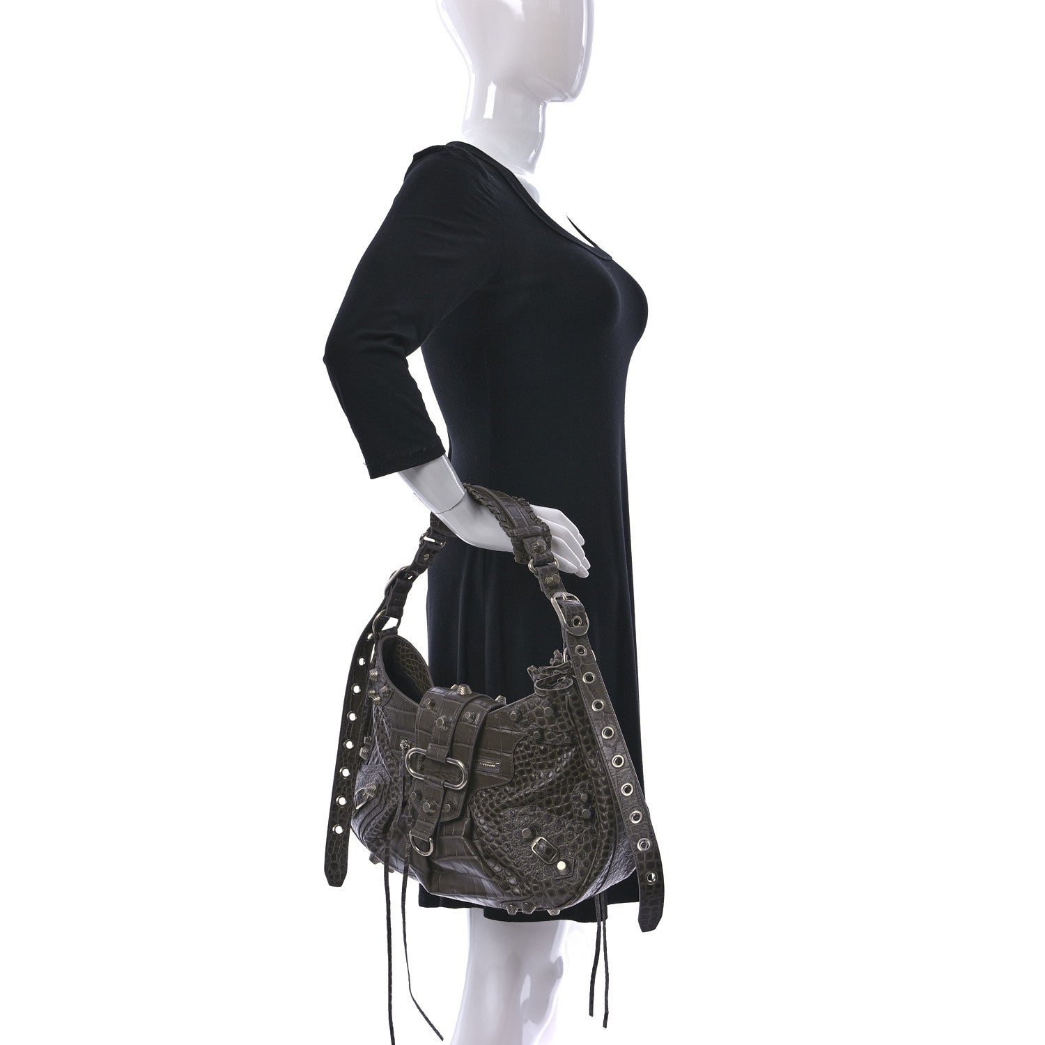 Balenciaga Extra Supple Calfskin Crocodile Embossed Medium Le Cagole Shoulder Bag Medium Grey 2 of 8