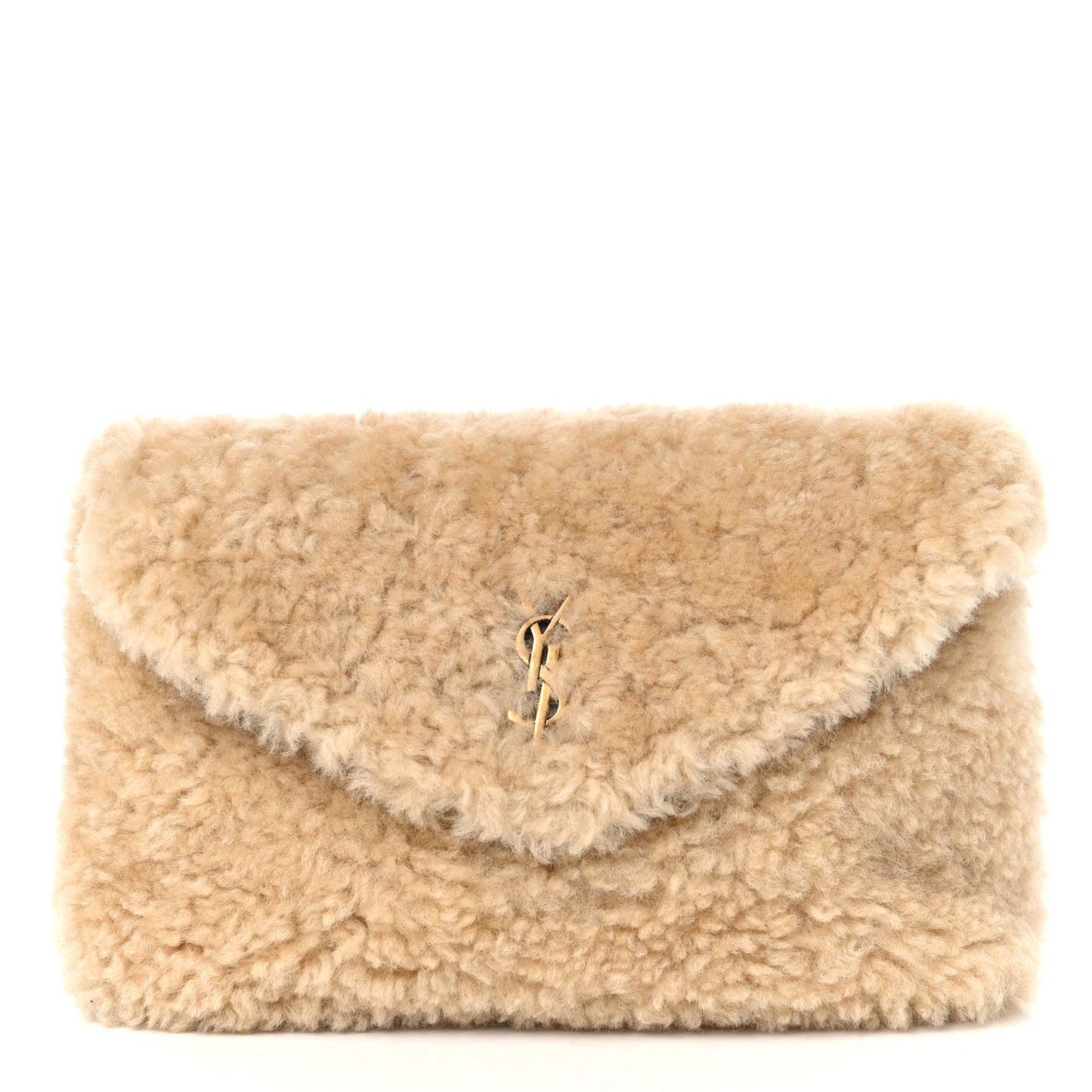 Shearling Quilted Monogram Loulou Puffer Pouch Clutch Natural Beige Brick