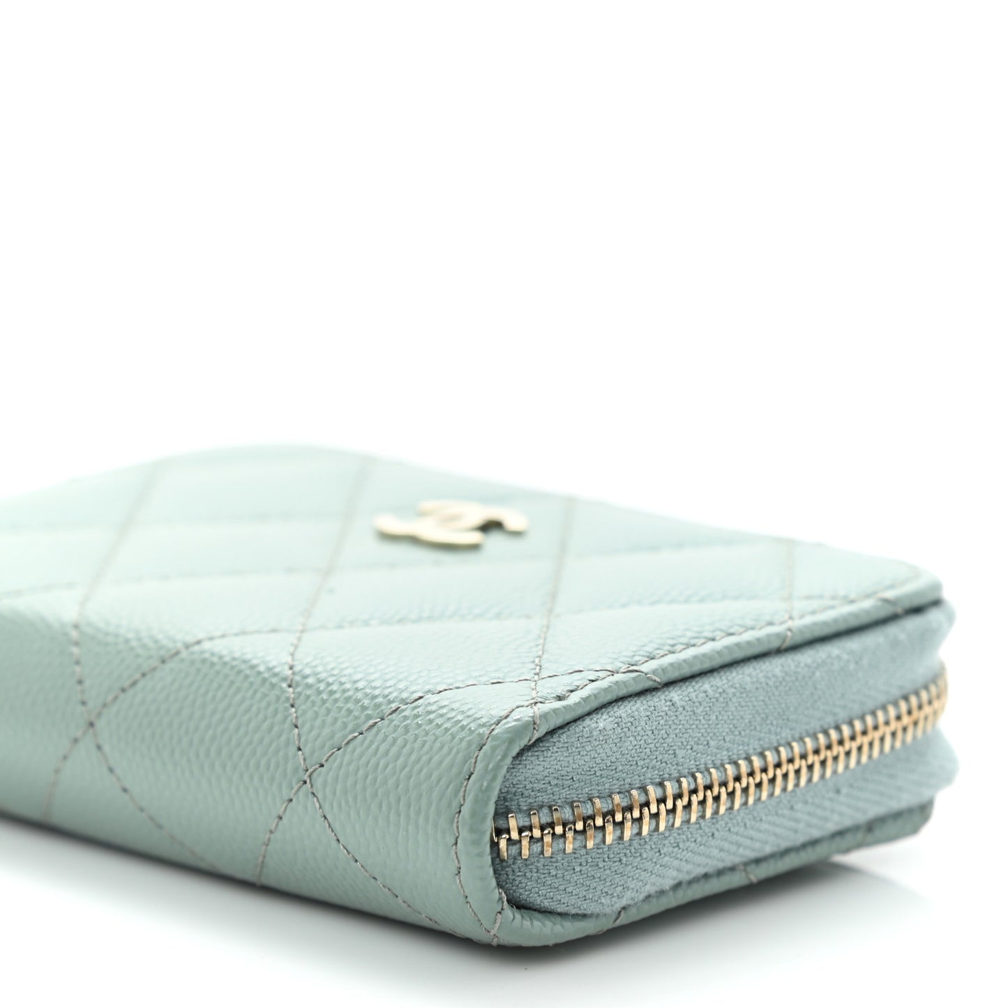 Caviar Quilted Zip Around Coin Purse Wallet Dark Green