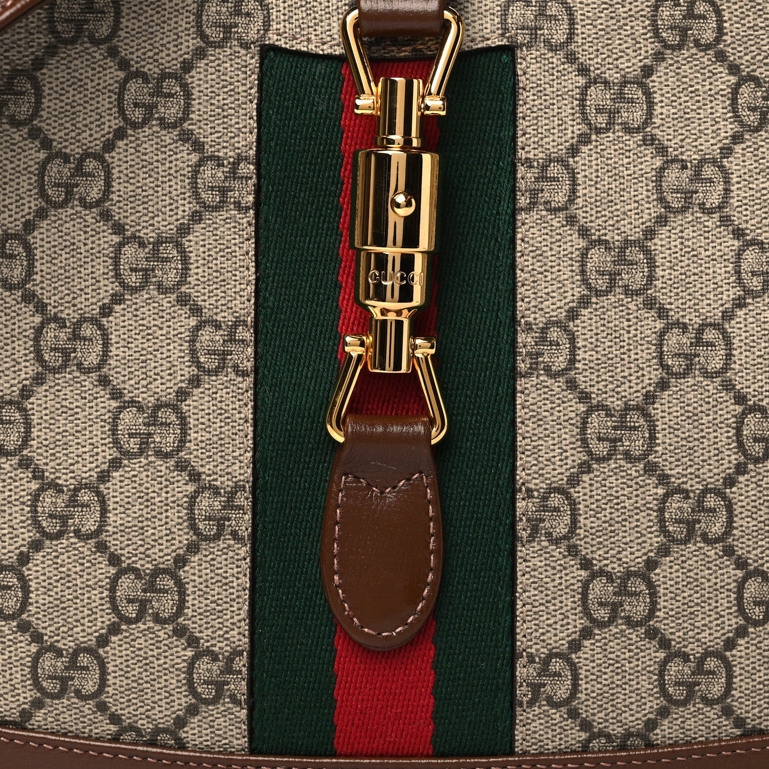 Gucci GG Supreme Monogram Azalea Calfskin Web Small Jackie 1961 Hobo Beige Ebony Brown Sugar 7 of 9