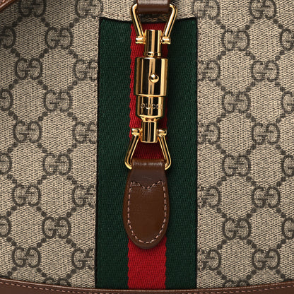 Gucci GG Supreme Monogram Azalea Calfskin Web Small Jackie 1961 Hobo Beige Ebony Brown Sugar 7 of 9
