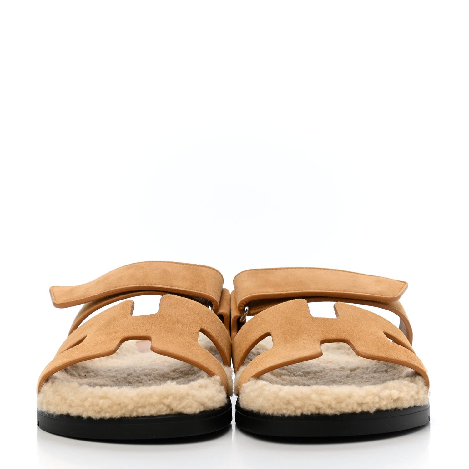 Hermes Suede Goatskin Woolskin Womens Chypre Sandals 38.5 Golden Beige 2 of 4